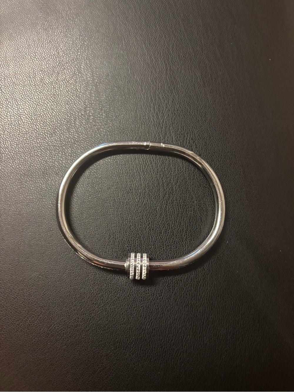New Stainless Steel Hinged Bangle Bracelet with Crystal Accent